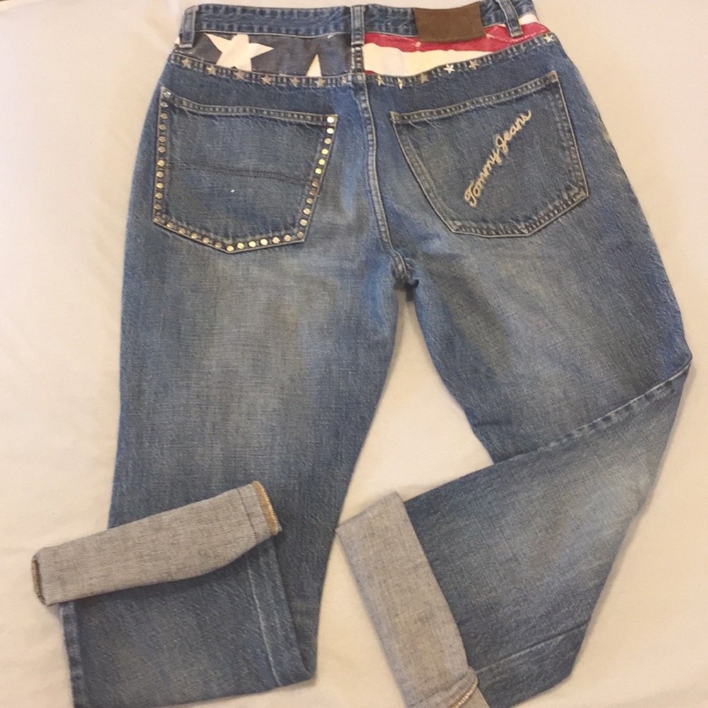 VTG Tommy Hilfiger American Flag Jeans Altered